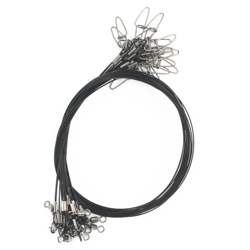 Mimilure 20pcs Heavy Duty Fishing Leaders: 19" Stainless Steel Wire Leaders Black with snap and Swivel for Pike Catfish - Image 1